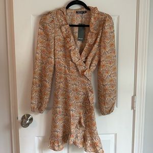 Nasty Gal long sleeve floral wrap dress